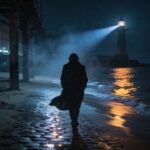 Pessoa caminhando sozinha à noite em cidade estrangeira refletindo sobre solidão mesmo cercada de pessoas