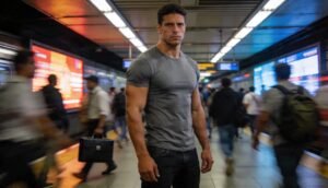 Homem perdido na estão de metrô e caminhando sozinho em cidade estrangeira refletindo sobre a realidade de morar fora do Brasil