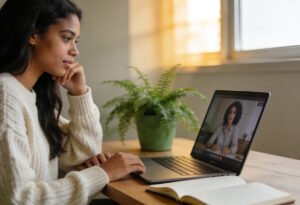 Brasileira buscando terapia para brasileiros no exterior em atendimento online em português