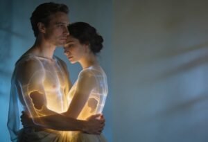 Amar é reconhecer faltas, não preencher vazios: casal abraçado representando falta emocional, acolhimento afetivo e vulnerabilidade nos relacionamentos contemporâneos.