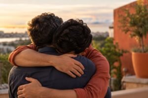 família não aceita, pessoa recebendo acolhimento genuíno de amigo próximo