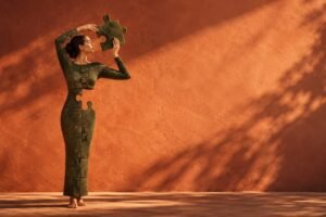 Mulher com corpo formado por peças de quebra-cabeça representando a síndrome de Wendy