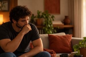 vergonha, pessoa em momento de introspecção e vulnerabilidade emocional