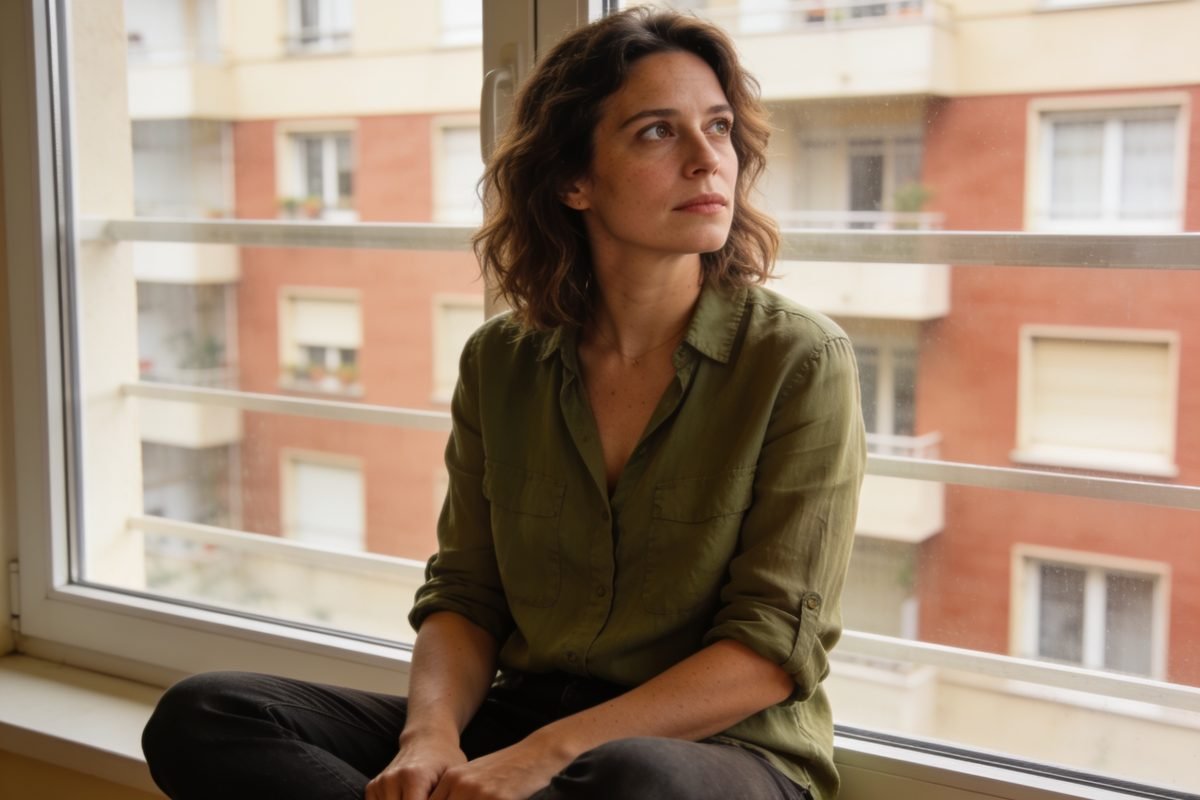 Desprezo: mulher sentada perto da janela com expressão distante e pensativa