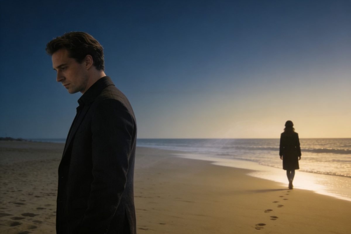 Casal na praia representando afastamento emocional antes do fim do relacionamento.