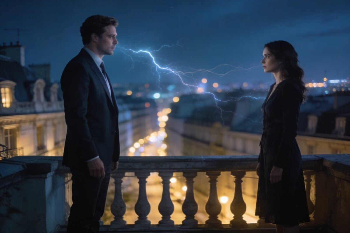 Casal em rooftop europeu representando por que confundimos intensidade com amor.