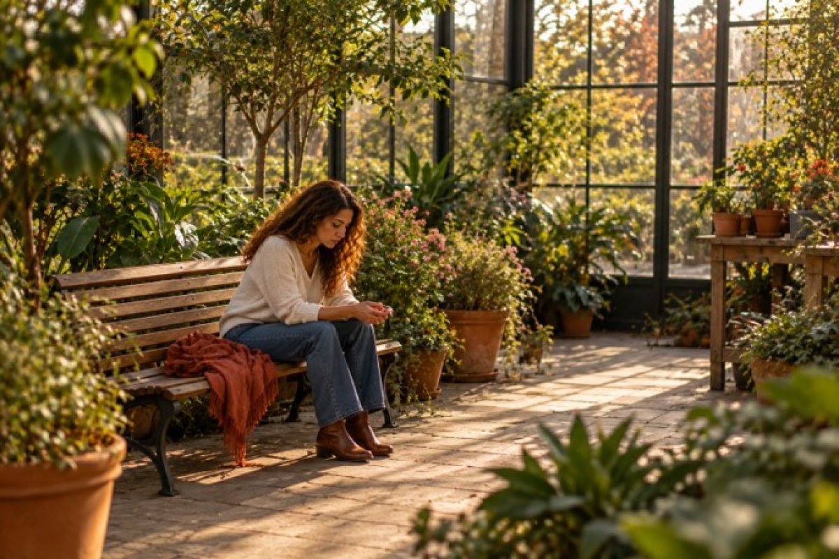 O que é culpa: mulher pensativa refletindo sozinha em ambiente tranquilo