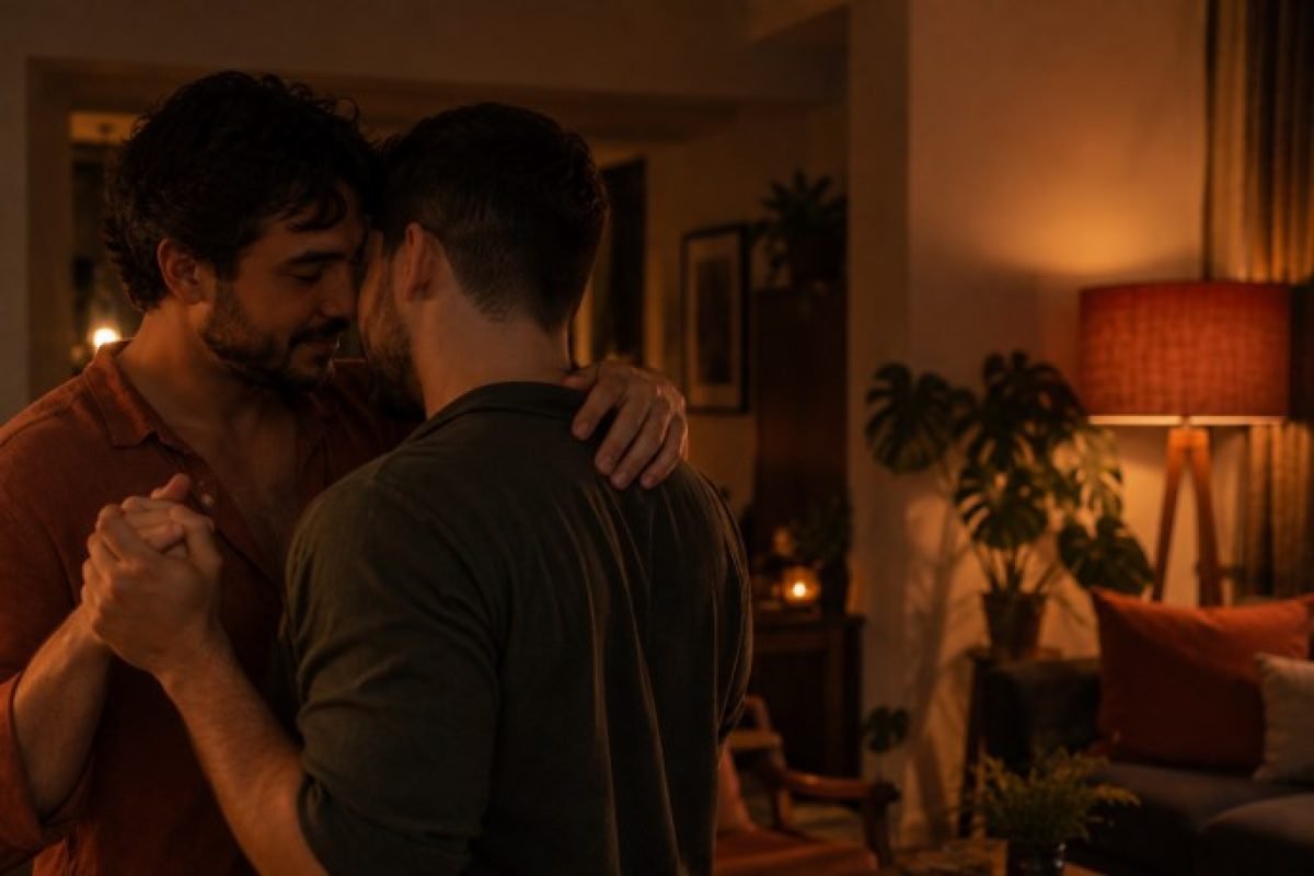 desejo sexual e afeto, casal dançando em momento de conexão e desejo mútuo
