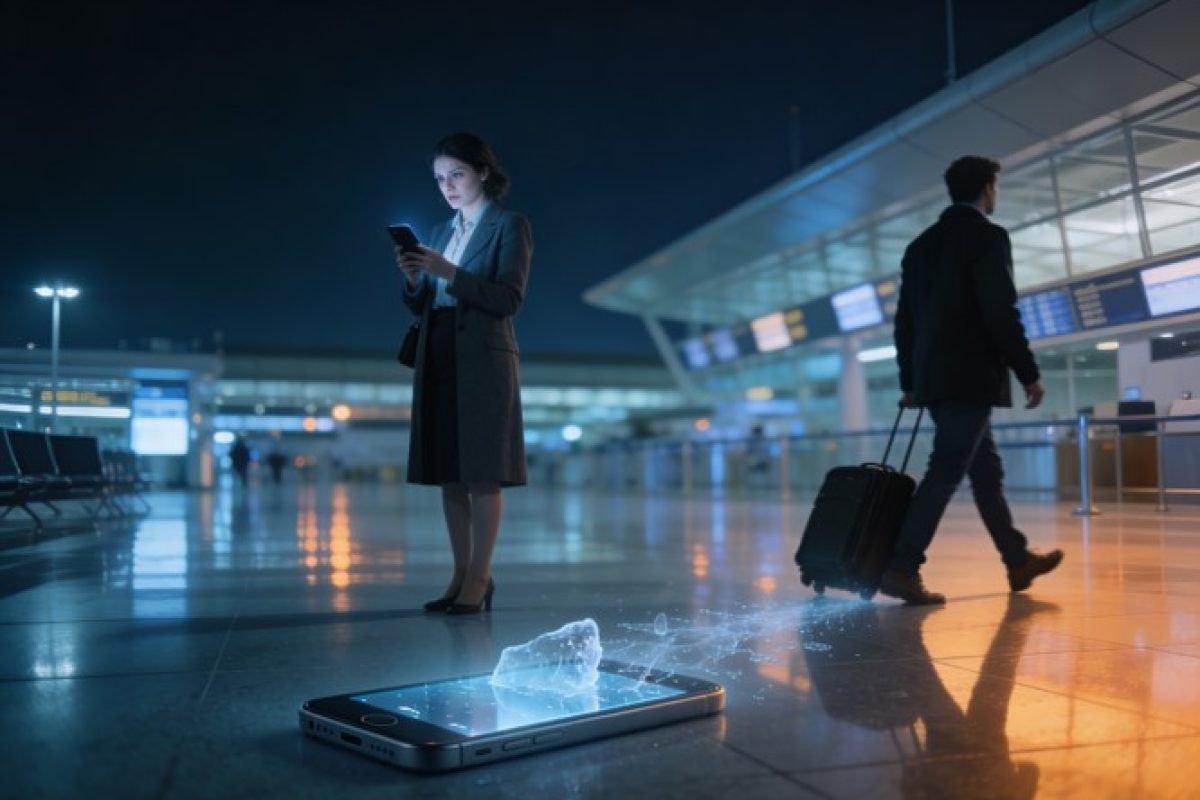 Casal em aeroporto europeu representando por que a insegurança corrói relações amorosas.
