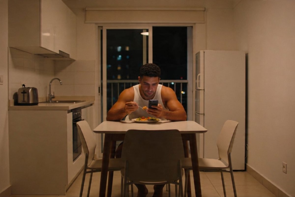 Pessoa na cozinha refletindo sobre adaptação emocional ao morar fora