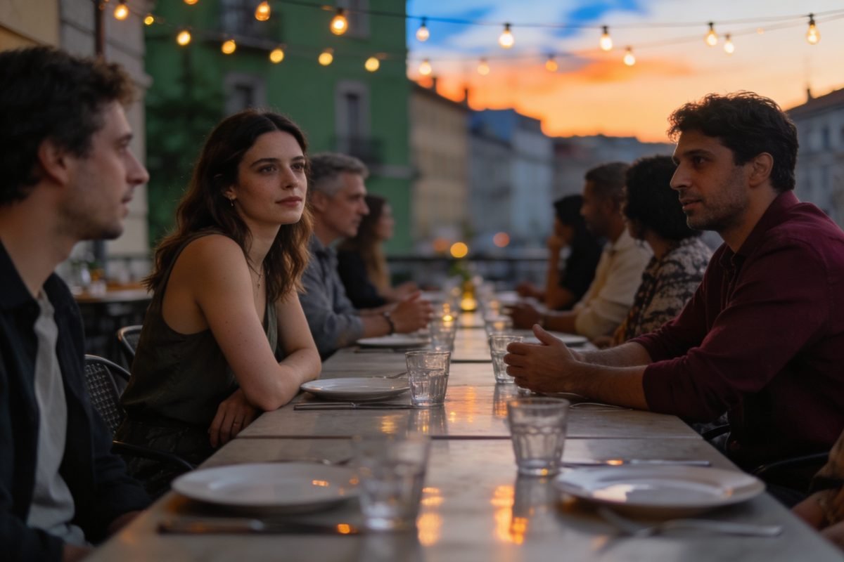Brasileira vivendo sensação de não pertencimento durante encontro social no exterior