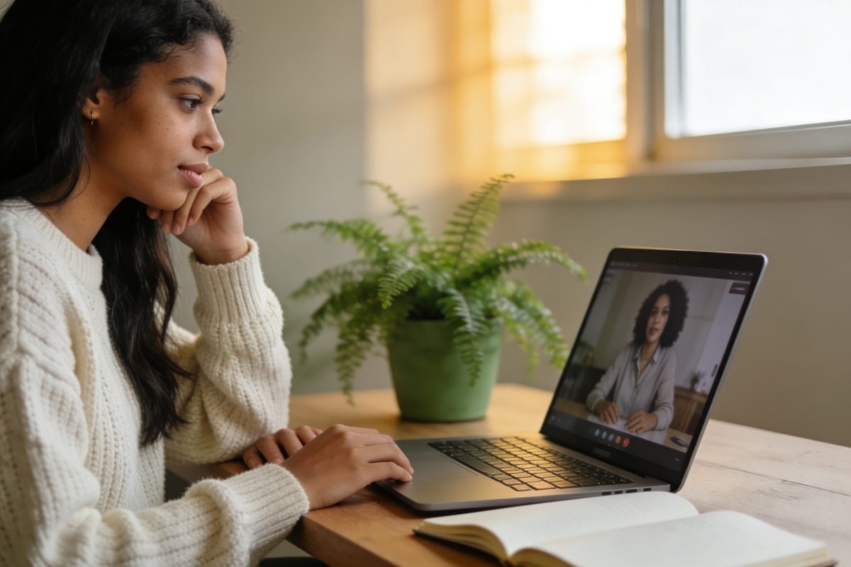 Brasileira buscando terapia para brasileiros no exterior em atendimento online em português